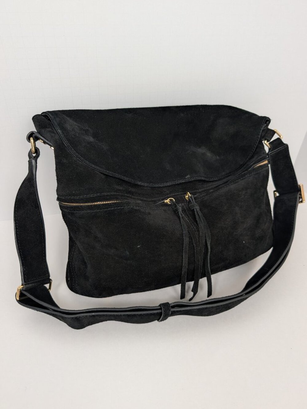 Elizabeth and James James Black Suede Crossbody Hobo Bag